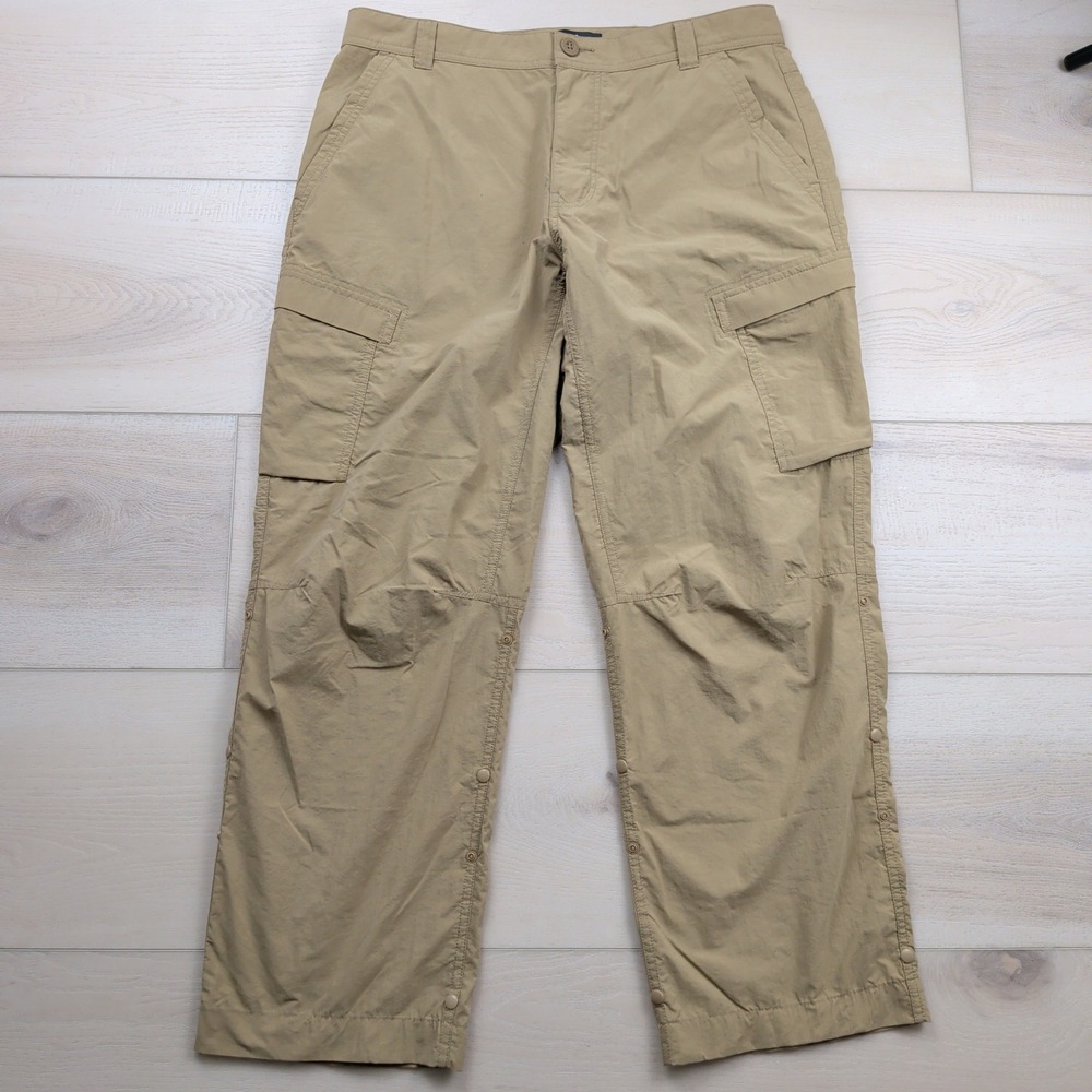 REI Co-op Sahara Roll Up Cargo Pants Mens 34x30 (Fits 33x28) Tan Nylon Hiking